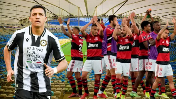 Alexis Sánchez y jugadores de Flamengo (Foto tomada de: Expedia/Udinese/Flamengo)