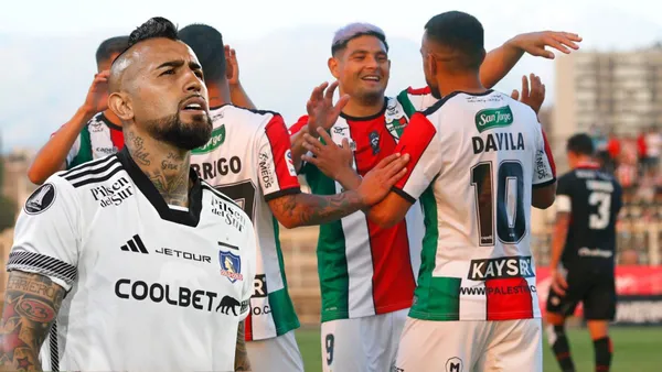 Arturo Vidal y jugadores de Palestino (Foto tomada de: La Razón/T13)