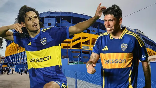 Edinson Cavani y Carlos Palacios (Foto tomada de: Wikipedia/Boca Juniors)