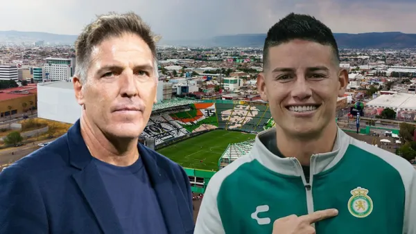 Eduardo Berizzo y James Rodríguez (Foto tomada de: León/Infinita)