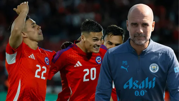 Jugadores de La Roja y Pep Guardiola (Foto tomada de: TNT/Manchester City)