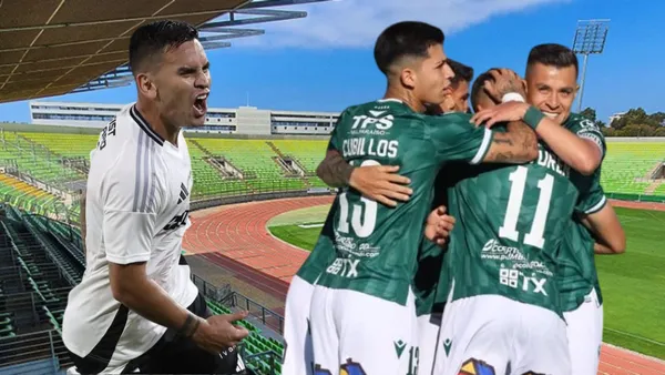 Sebastián Vegas y jugadores de Santiago Wanderers (Foto tomada de: Emol/Colo Colo/Santiago Wanderers)