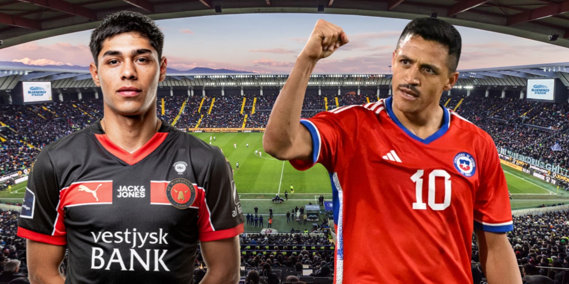 Alexis Sánchez y Darío Osorio (Foto tomada de: Udinese/La Roja/Midtjylland)