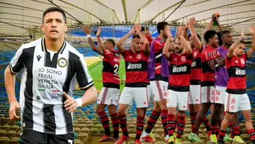 Alexis Sánchez y jugadores de Flamengo (Foto tomada de: Expedia/Udinese/Flamengo)