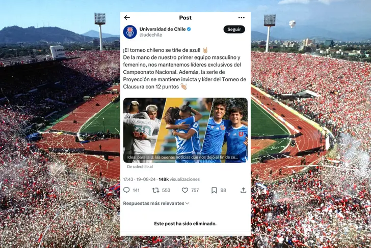Post eliminado de la U de Chile (Foto tomada de: X)