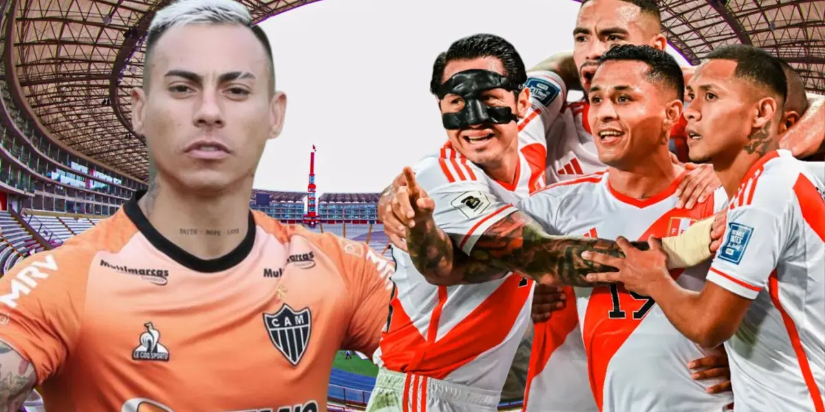 Eduardo Vargas y jugadores de Perú (Foto tomada de: Andina/Hora/Telefónica)