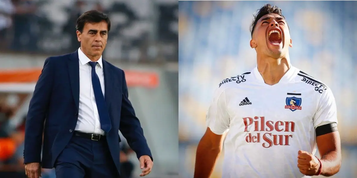 El entrenador de Colo Colo celebra en la previa del partido con el cuadro brasileño.
