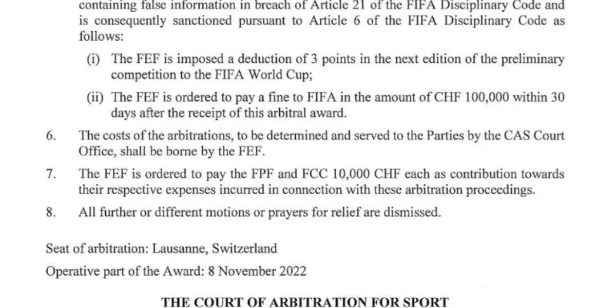 El máximo tribunal deportivo reconoció finalmente que la causa presentada por Chile era justificada y que Byron Castillo nació en Colombia.