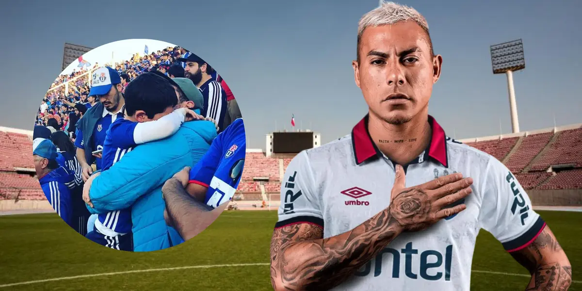 Hinchas de la U de Chile y Eduardo Vargas (Foto tomada de: Consejo/Nacional/X)