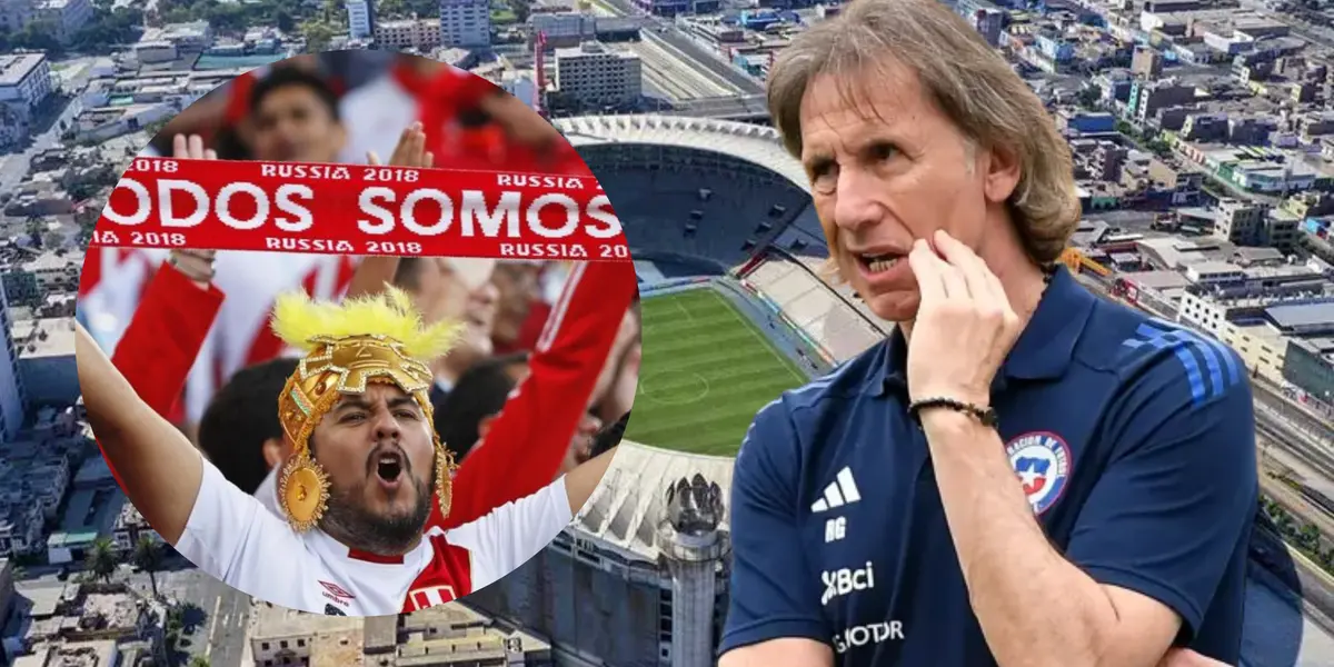 Hinchas de Perú y Ricardo Gareca (Foto tomada de: Pase/Chile/Retail)