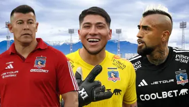 Jorge Almirón, Brayan Cortés y Arturo Vidal (Foto tomada de: Colo Colo/Chilevisión)