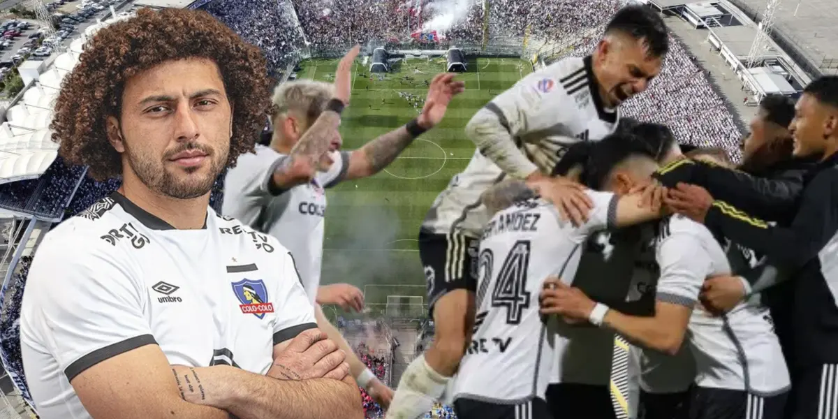 Jugadores de Colo Colo y Maximiliano Falcón (Foto tomada de: Colo Colo/Díanamo)