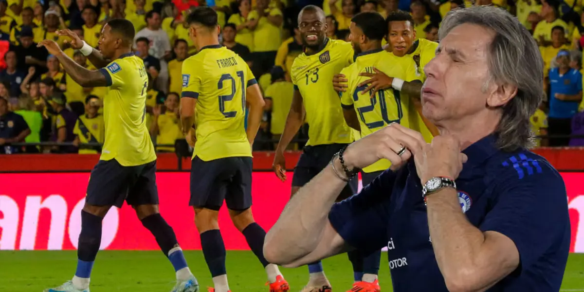 Jugadores de Ecuador y Ricardo Gareca (Foto tomada de: La Tri/La Roja)
