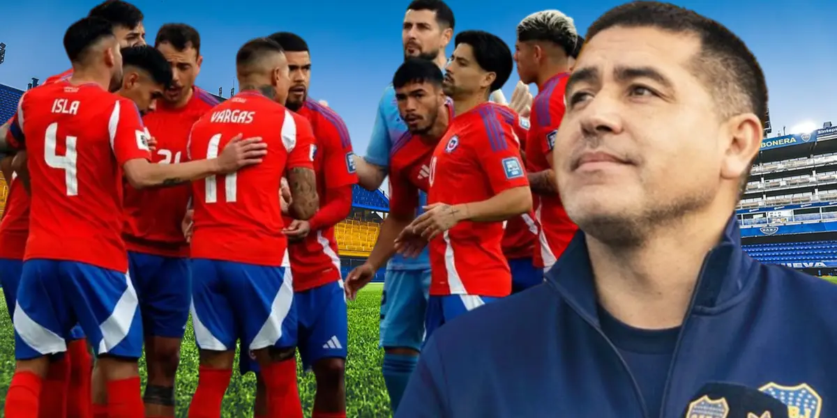 Jugadores de La Roja y Juan Román Riquelme (Foto tomada de: Wikipedia/Selección Chilena/Boca Juniors)