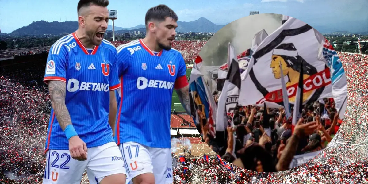 Jugadores de la U de Chile e hinchas de Colo Colo (Foto tomada de: Wikipedia/Colo Colo)