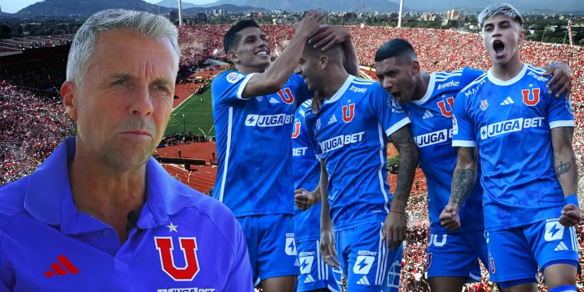 Jugadores de la U de Chile y Gustavo Álvarez (Foto tomada de: Wikipedia/Universidad de Chile/UC)