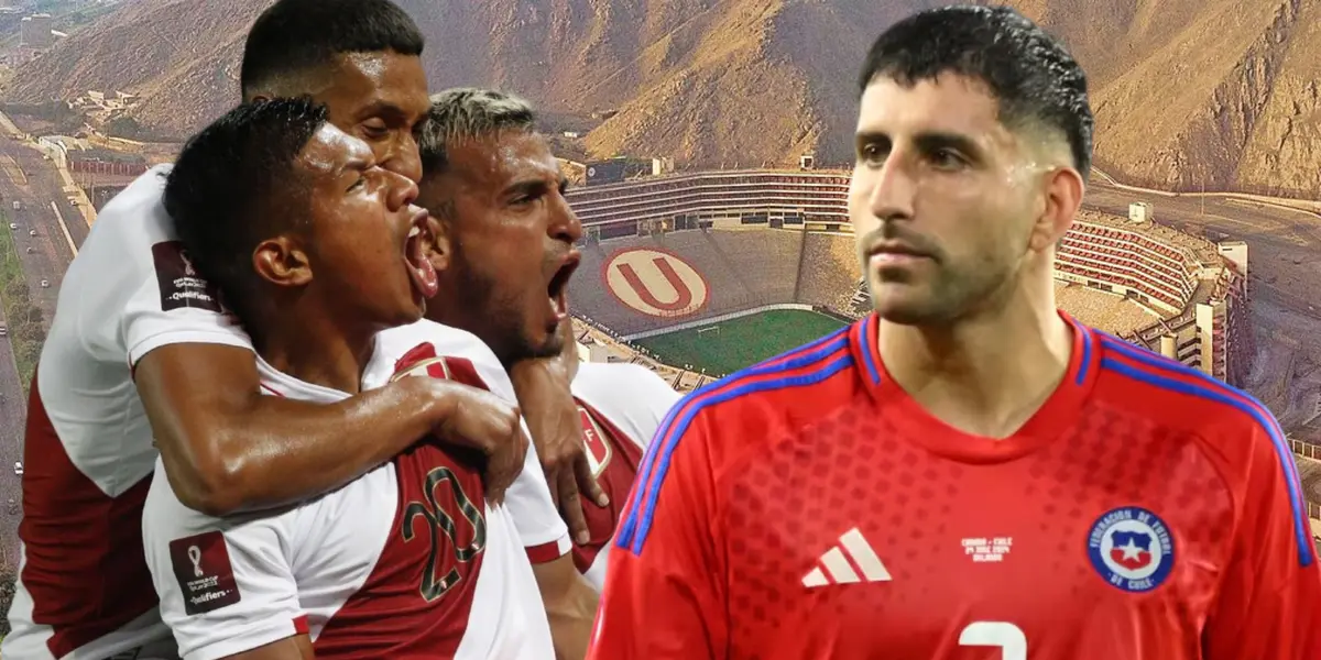 Jugadores peruanos y Guillermo Maripán (Foto tomada de: Wikipedia/Longino/Infobae)