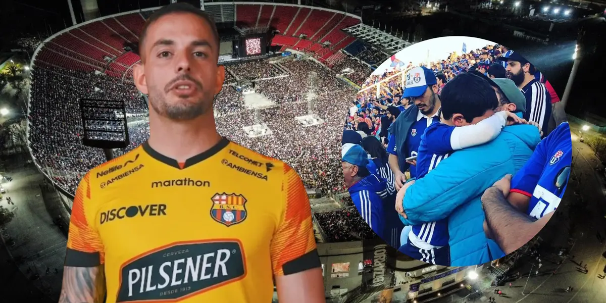 Octavio Rivero e hinchas de la U de Chile (Foto tomada de: Los40/Barcelona SC/X)