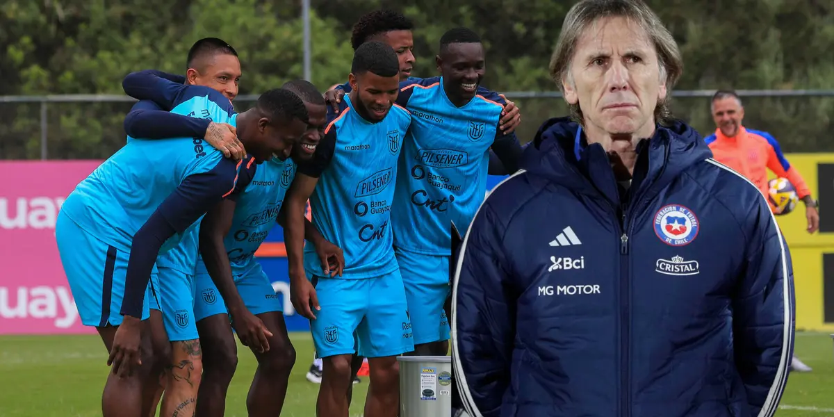 Ricardo Gareca y jugadores de Ecuador (Foto tomada de: La Roja/La Tri)