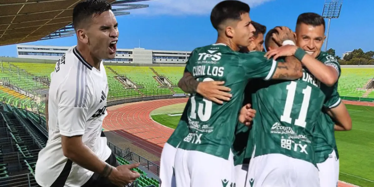 Sebastián Vegas y jugadores de Santiago Wanderers (Foto tomada de: Emol/Colo Colo/Santiago Wanderers)
