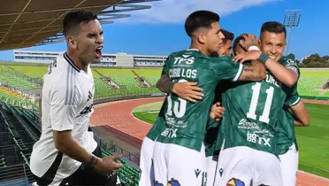 Sebastián Vegas y jugadores de Santiago Wanderers (Foto tomada de: Emol/Colo Colo/Santiago Wanderers)